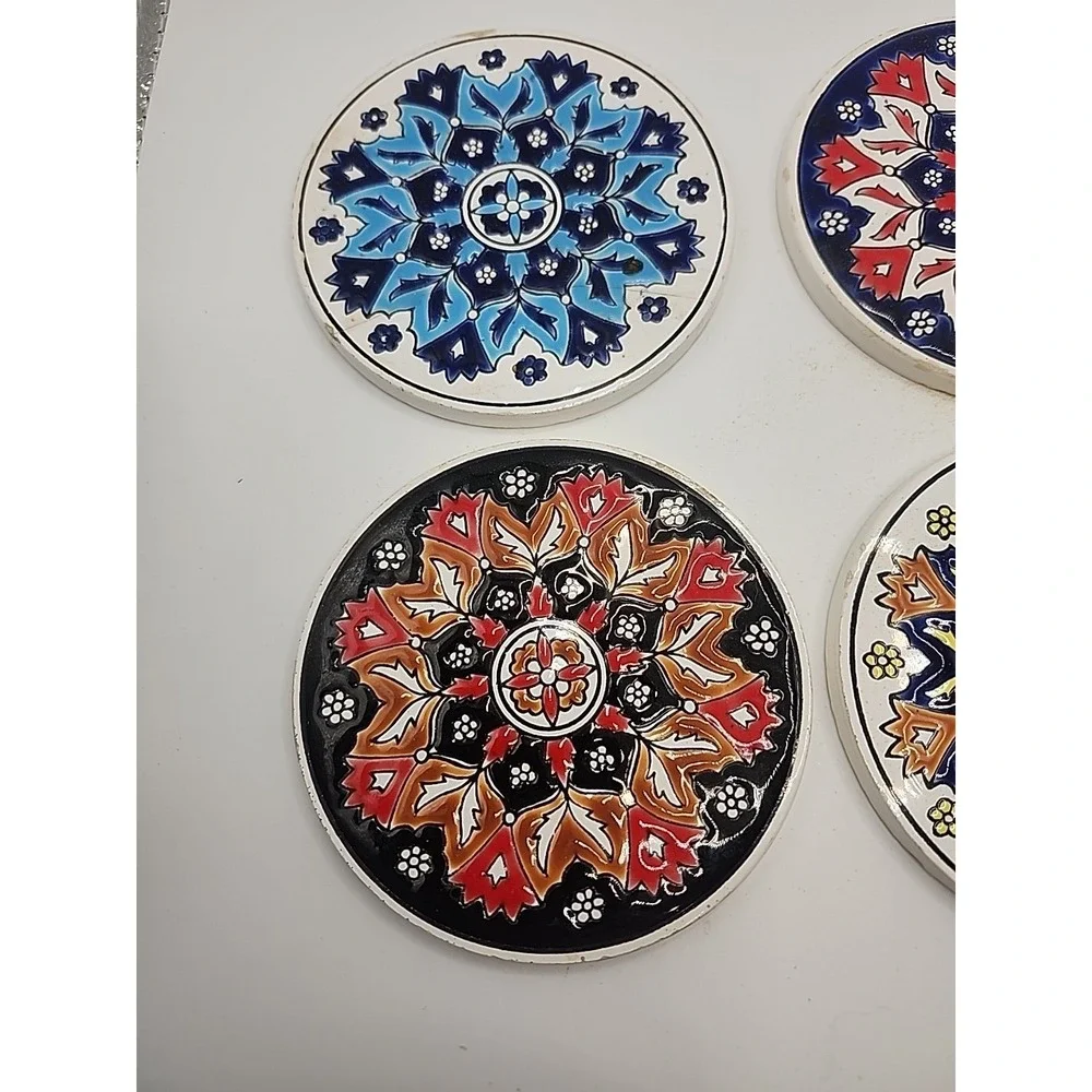 GORGEOUS HANDMADE 6 COASTER‎ SET BY NIARCHOS MADE IN GREECE MARKED CERAMIC TILES